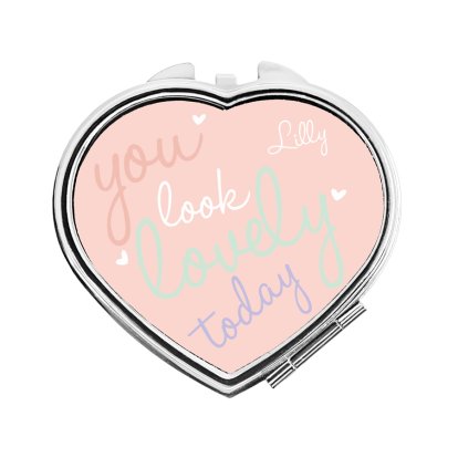 Personalised Lovely Pink Heart Compact Mirror