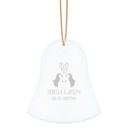 Personalised Loving Penguins Glass Bell Decoration