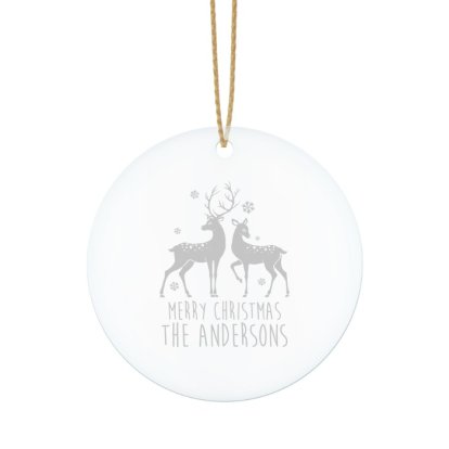 Personalised Loving Reindeers Glass Round Decoration 
