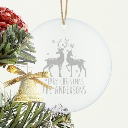 Personalised Loving Reindeers Glass Round Decoration 