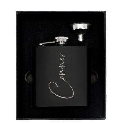 Personalised Luxury Black Hip Flask - Any Name