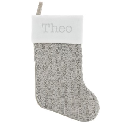 Personalised Luxury Embroidered Knitted Christmas Stocking - Grey