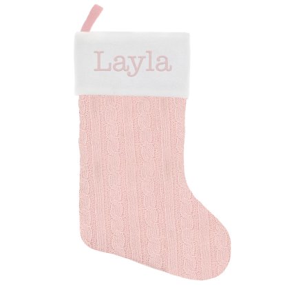 Personalised Luxury Embroidered Knitted Christmas Stocking - Pink