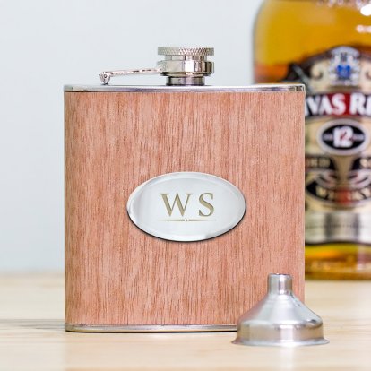 Personalised Luxury Wood Effect Hip Flask - Initials 