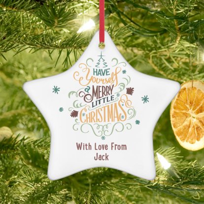 Personalised Merry Little Christmas Ceramic Star Decoration 