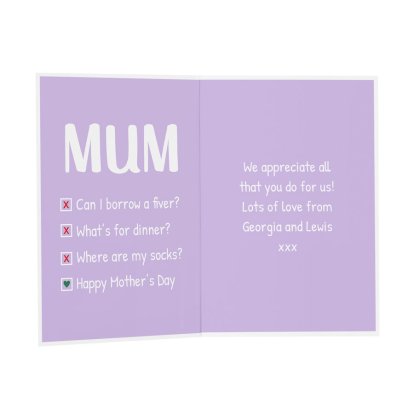 Personalised Mother's Day Checklist Message Card