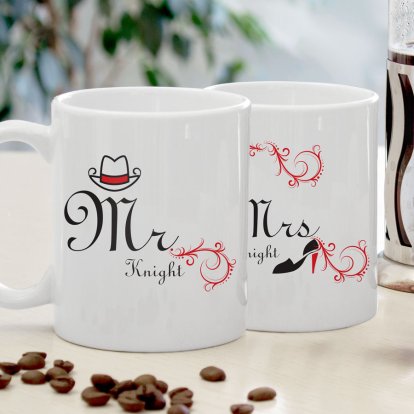 Personalised Mr and Mrs Red Swirl Mug Set