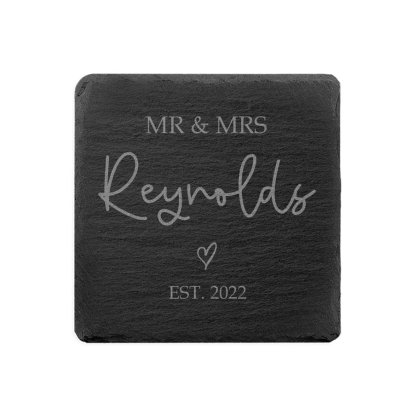 Personalised Mr & Mrs Square Slate Coaster
