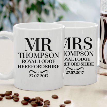 Personalised Mug Set - Elegant Wedding Design
