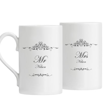Personalised Mug Set for Couples - Ornate Swirl Design