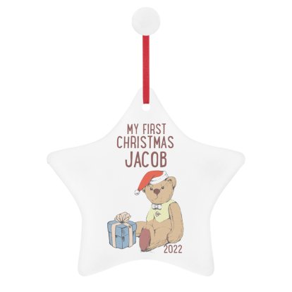 Personalised My First Christmas Teddy Ceramic Star Decoration
