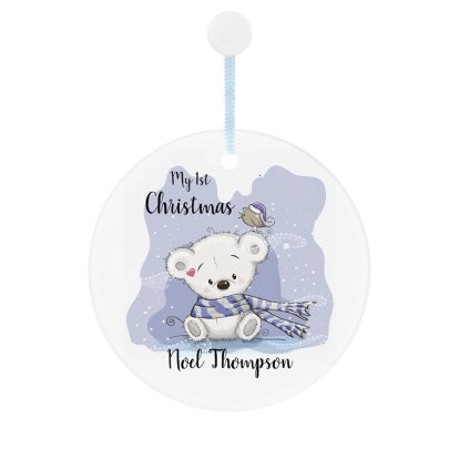 Personalised My First Christmas Teddy Round Ceramic Decoration