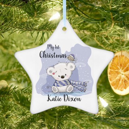 Personalised My First Christmas Teddy Star Ceramic Decoration 