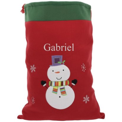 Personalised Name Christmas Sack - Snowman & Embroidered