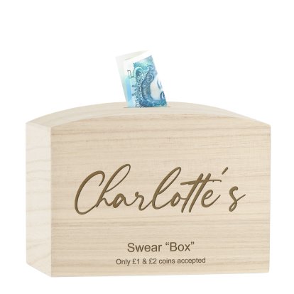 Personalised Natural Wooden Money Box - Any Name & Message