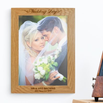 Personalised Oak A4 Wall Picture Frame - Wedding Day