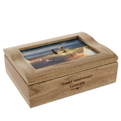 Personalised Oak Photo Anniversary Jewellery Box