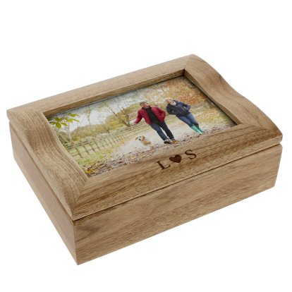 Personalised Oak Photo Jewellery Box - Love Initials