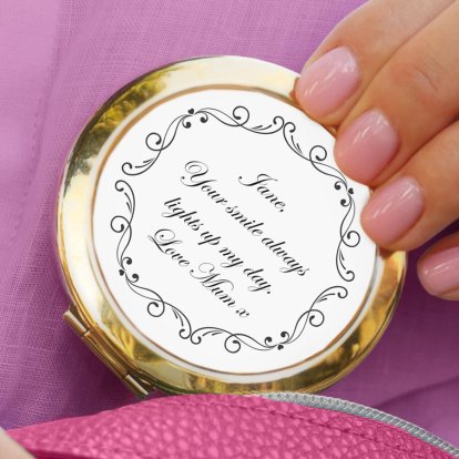 Personalised Ornate Swirl Gold Compact Mirror 