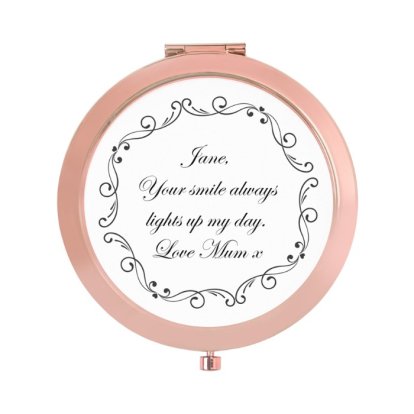 Personalised Ornate Swirl Rose Gold Compact Mirror