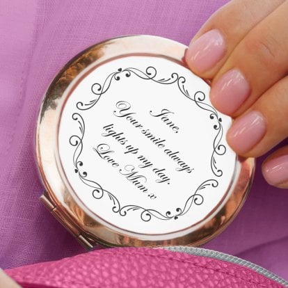 Personalised Ornate Swirl Rose Gold Compact Mirror 