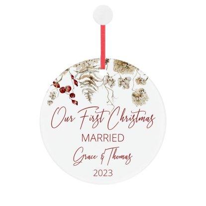 Personalised Our 1st Christmas Round Ceramic Decoration