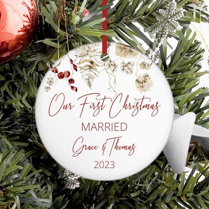 Personalised Our 1st Christmas Round Ceramic Decoration Photo 2