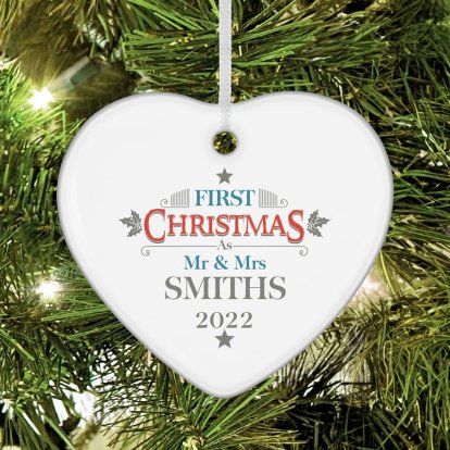 Personalised Our First Christmas Ceramic Heart Decoration 