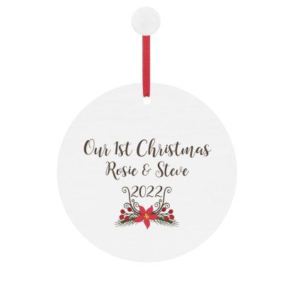 Personalised Our First Christmas Round Wooden Decoration