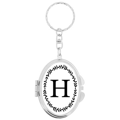 Personalised Oval Compact Mirror Keyring - Initial 