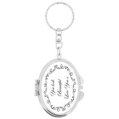 Personalised Oval Compact Mirror Keyring - Message