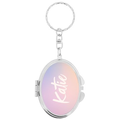 Personalised Oval Compact Mirror Keyring - Name