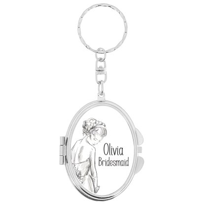 Personalised Oval Compact Mirror Keyring - Wedding