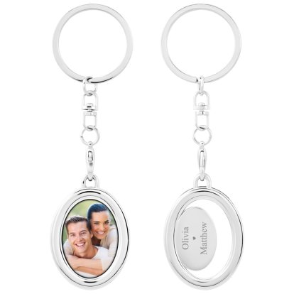 Personalised Oval Photo Keyring - Couples Names