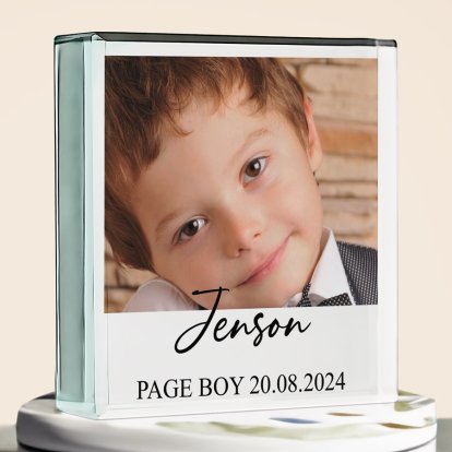 Personalised Page Boy Photo Glass Block