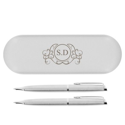 Personalised Pen Set & Gift Box - Swirl Initials 