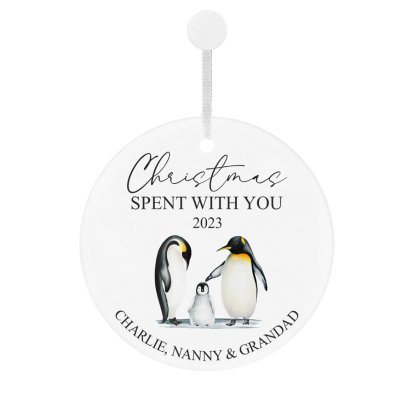 Personalised Penguin Family Round Christmas Decoration