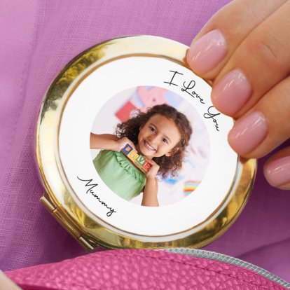 Personalised Photo & Text Gold Compact Mirror 