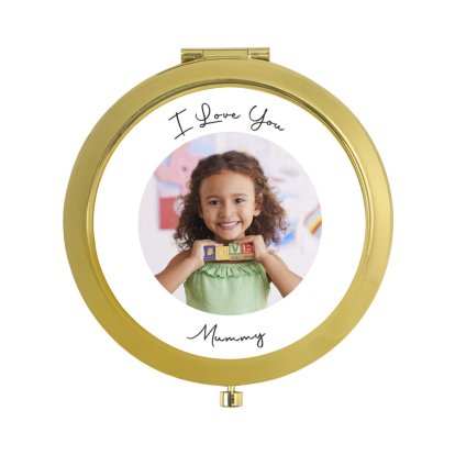 Personalised Photo & Text Gold Compact Mirror