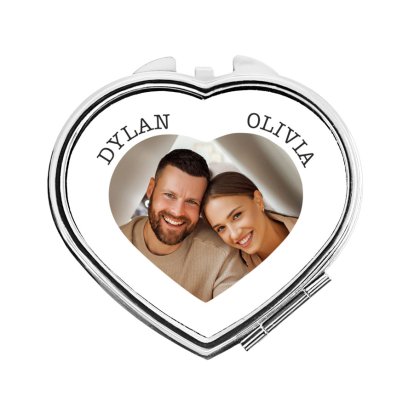 Personalised Photo & Text Heart Compact Mirror