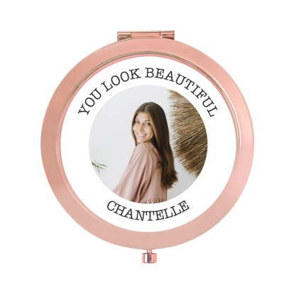 Personalised Photo & Text Rose Gold Compact Mirror