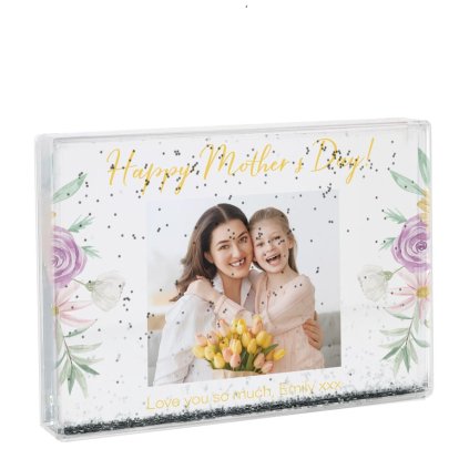 Personalised Photo Upload Mother's Day Glitter Block