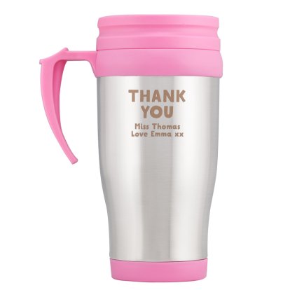 Personalised Pink Travel Mug - Thank You