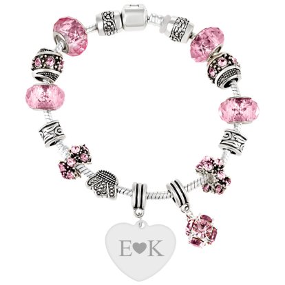 Personalised Pink Charm Bracelet - Heart Initials