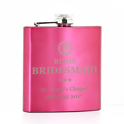 Personalised Pink Hip Flask - Bridesmaid 