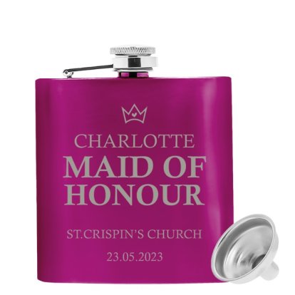Personalised Pink Hip Flask - Maid of Honour