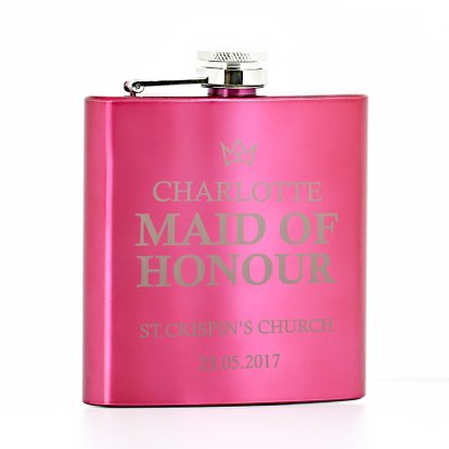 Personalised Pink Hip Flask - Maid of Honour 