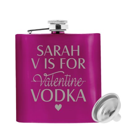 Personalised Pink Hip Flask - V is For