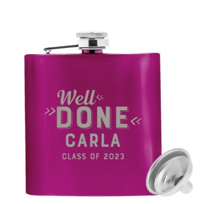 Personalised Pink Hip Flask - Well Done