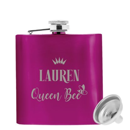 Personalised Pink Hipflask - Queen Bee